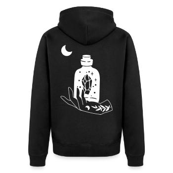 Crystal Jar In Hand Kristall Edelstein Spirituelle - Unisex Premium Bio Zip Hoodie - Schwarz - Hinten - Nico (187cm)