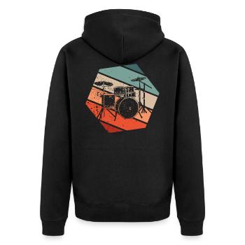Retro Schlagzeug Drummer Musiker Schlagzeuger - Unisex Premium Bio Zip Hoodie - Schwarz - Hinten - Nico (187cm)