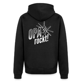Opa Rockt Schlagzeug Rentner Schlagzeuger - Unisex Premium Bio Zip Hoodie - Schwarz - Hinten - Nico (187cm)