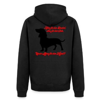 Farben änderbar | Alles für den Dackel... - Unisex Premium Bio Zip Hoodie - Schwarz - Hinten - Nico (187cm)