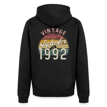 Vintage September 1992 - Unisex Premium Organic Zip Hoodie - black - Back - Nico (187cm)
