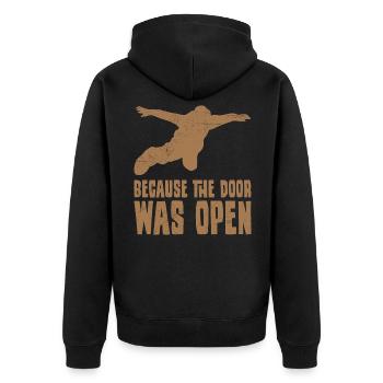 Fallschirmspringer Sprüche Because The Door Was - Unisex Premium Bio Zip Hoodie - Schwarz - Hinten - Nico (187cm)