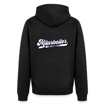 Mitarbeiter des Monat | Farben änderbar - Unisex Premium Bio Zip Hoodie - Schwarz - Hinten - Nico (187cm)