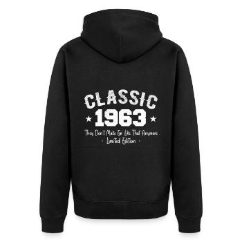 Né 1963 Vintage Cadeau Anniversaire Classic 1963 - Veste à capuche bio Premium Unisexe - noir - Dos - Nico (187cm)