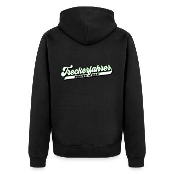 Farben änderbar | Treckerfahrer dürfen das - Unisex Premium Bio Zip Hoodie - Schwarz - Hinten - Nico (187cm)