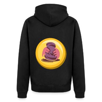 Töpfern Sticker Gold Medalie Icon - Unisex Premium Bio Zip Hoodie - Schwarz - Hinten - Nico (187cm)