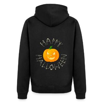 happy halloween aus skeletten mit kürbis - Unisex Premium Bio Zip Hoodie - Schwarz - Hinten - Nico (187cm)