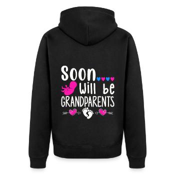 Bientôt nous serons grand-mère et grand-père, nous serons grands-parents - Veste à capuche bio Premium Unisexe - noir - Dos - Nico (187cm)