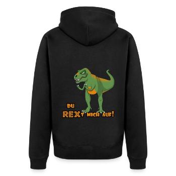 Genervter T-Rex sagt: "Du REXt mich auf!" Deutsch - Unisex Premium Bio Zip Hoodie - Schwarz - Hinten - Nico (187cm)