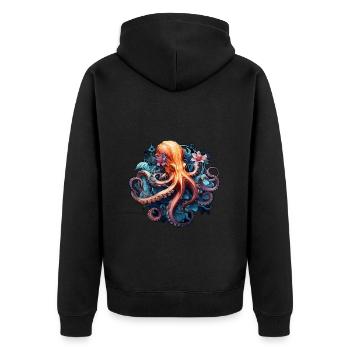 Wunderschöner Oktopus mit Blumen Boho Style - Unisex Premium Bio Zip Hoodie - Schwarz - Hinten - Nico (187cm)