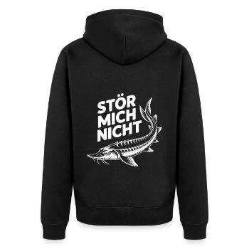 Stör mich nicht lustiger Stör Angler Spruch - Unisex Premium Bio Zip Hoodie - Schwarz - Hinten - Nico (187cm)