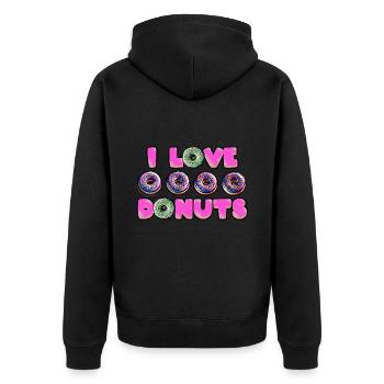 Ich liebe Donuts - Unisex Premium Bio Zip Hoodie - Schwarz - Hinten - Nico (187cm)