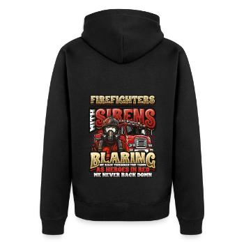 Slogan des pompiers, Brigade de pompiers volontaires - Veste à capuche bio Premium Unisexe - noir - Dos - Nico (187cm)