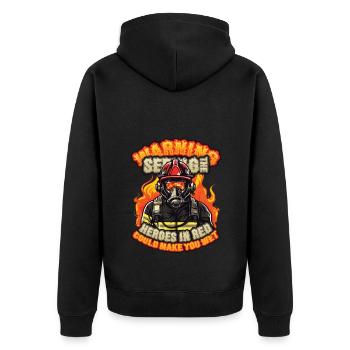 Slogan des pompiers, Brigade de pompiers volontaires - Veste à capuche bio Premium Unisexe - noir - Dos - Nico (187cm)