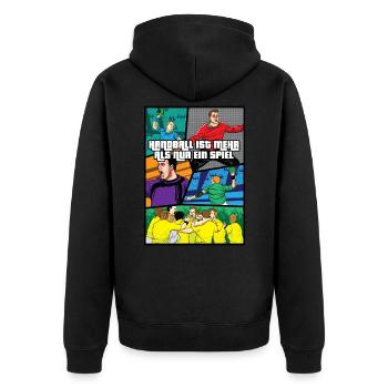 Handball Comic - Unisex Premium Bio Zip Hoodie - Schwarz - Hinten - Nico (187cm)