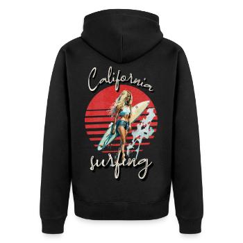 Californie Surf Rétro Sunset Surfer Fille - Veste à capuche bio Premium Unisexe - noir - Dos - Nico (187cm)
