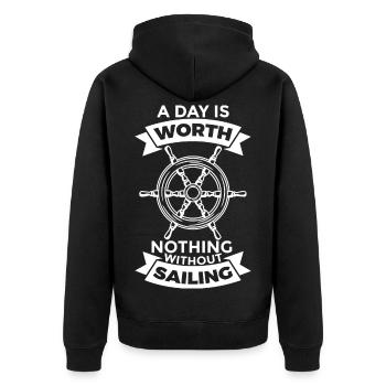 Ein Tag ist nichts wert ohne Segeln - Unisex Premium Bio Zip Hoodie - Schwarz - Hinten - Nico (187cm)