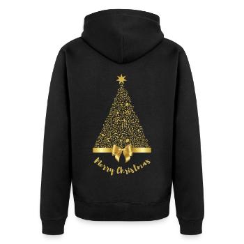 Merry Christmas Gold Music Notes Tree with Bow - Unisex Premium Organic Zip Hoodie - black - Back - Nico (187cm)