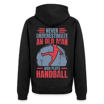 Handball Großvater - Unisex Premium Bio Zip Hoodie - Schwarz - Hinten - Nico (187cm)