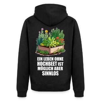 Hobbygärtner, Hochbeet, Garten, Pflanzen, Gemüse - Unisex Premium Bio Zip Hoodie - Schwarz - Hinten - Nico (187cm)