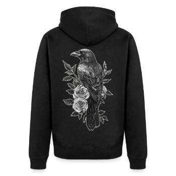 Raven - Unisex Premium Organic Zip Hoodie - black - Back - Nico (187cm)