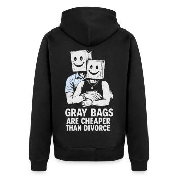 Humorvolles graues Taschenpaar Sweatshirt Design - Unisex Premium Bio Zip Hoodie - Schwarz - Hinten - Nico (187cm)