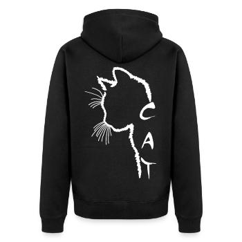 Weiße Katzensilhouette - Unisex Premium Bio Zip Hoodie - Schwarz - Hinten - Nico (187cm)