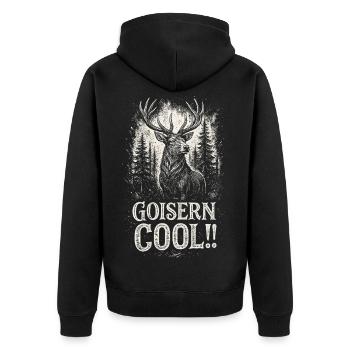 Goisern Hirsch Wald - Unisex Premium Bio Zip Hoodie - Schwarz - Hinten - Nico (187cm)