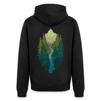 Berglandschaft mit Wald und Fluss – Naturdesign - Unisex Premium Bio Zip Hoodie - Schwarz - Hinten - Nico (187cm)
