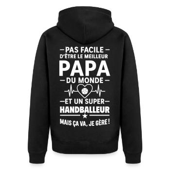 Cœur + Handball – Super Papa Handballeur  - Veste à capuche bio Premium Unisexe - noir - Dos - Nico (187cm)