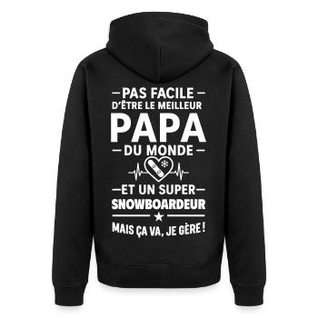 Herz + Snowboard – Super Snowboarder Papa - Unisex Premium Bio Zip Hoodie - Schwarz - Hinten - Nico (187cm)