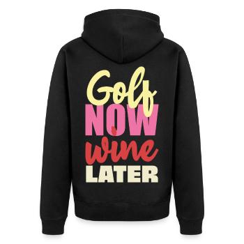 Gold Now Wine Later - Unisex Premium Organic Zip Hoodie - black - Back - Nico (187cm)