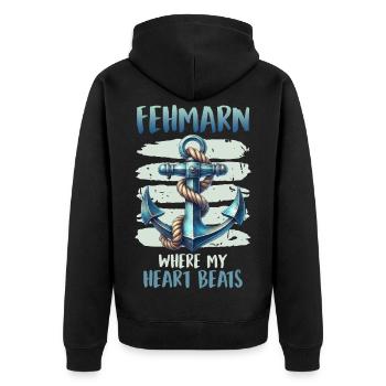 FEHMARN LÀ OÙ MON CŒUR BAT Drôle - Veste à capuche bio Premium Unisexe - noir - Dos - Nico (187cm)