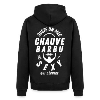 Mec chauve barbu sexy qui déchire - Veste à capuche bio Premium Unisexe - noir - Dos - Nico (187cm)