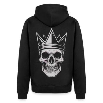 Skull with Crown Dark Gothic Shirt Sticker - Unisex Premium Bio Zip Hoodie - Schwarz - Hinten - Nico (187cm)