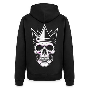 Skull King Totenkopf Krone Motiv - Unisex Premium Bio Zip Hoodie - Schwarz - Hinten - Nico (187cm)