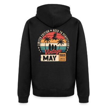 Besonderes Jubiläum mit diesem Entwurf Mai 1969 - Unisex Premium Bio Zip Hoodie - Schwarz - Hinten - Nico (187cm)