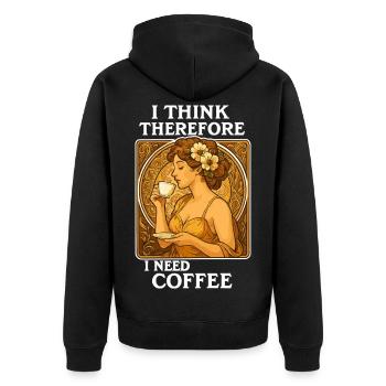 Art Nouveau Pin-Up: I think, therefore coffee - Unisex Premium Organic Zip Hoodie - black - Back - Nico (187cm)