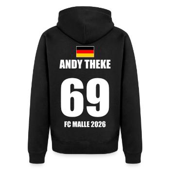 Malle 2026 Andy Theke 69 FC Malle 2026 - Unisex Premium Organic Zip Hoodie - black - Back - Nico (187cm)