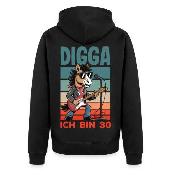 Digga Ich Bin 30 Pferd Rock - Unisex Premium Bio Zip Hoodie - Schwarz - Hinten - Nico (187cm)