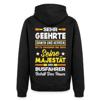 Seine Majestät Der Busfahrer - Unisex Premium Bio Zip Hoodie - Schwarz - Hinten - Nico (187cm)