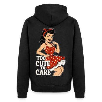 Too Cute to Care – Freches Pin-up Girl Retro - Unisex Premium Bio Zip Hoodie - Schwarz - Hinten - Nico (187cm)