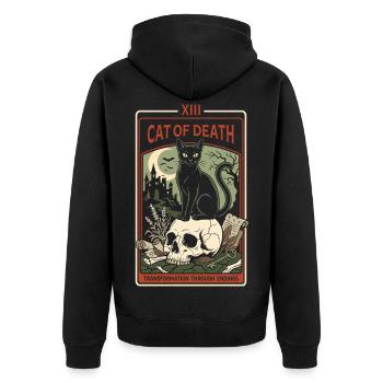 Katze Tarot - Unisex Premium Bio Zip Hoodie - Schwarz - Hinten - Nico (187cm)