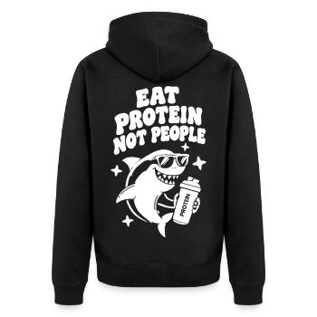 Gym Hai Funny - Unisex Premium Bio Zip Hoodie - Schwarz - Hinten - Nico (187cm)