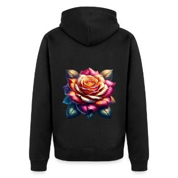 Colorful pink flower with leaves - Unisex Premium Organic Zip Hoodie - black - Back - Nico (187cm)