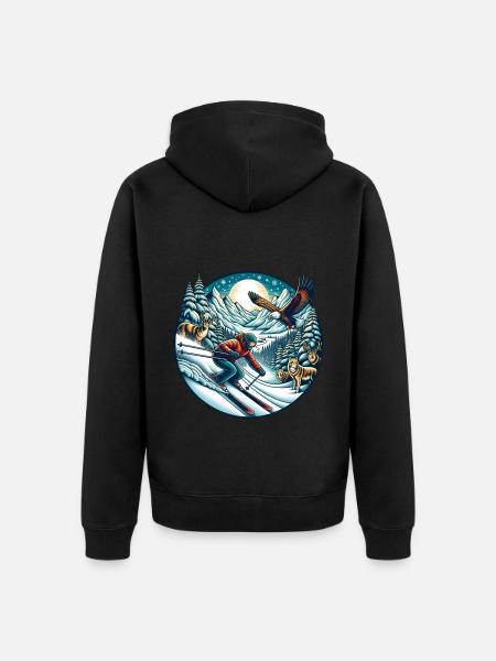 Atemberaubende Wintersport Abenteuerszene - Unisex Premium Bio Zip Hoodie - Schwarz