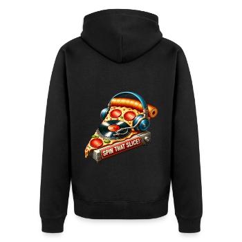 Pizza Music Lover : Faites tourner cette tranche - Veste à capuche bio Premium Unisexe - noir - Dos - Nico (187cm)