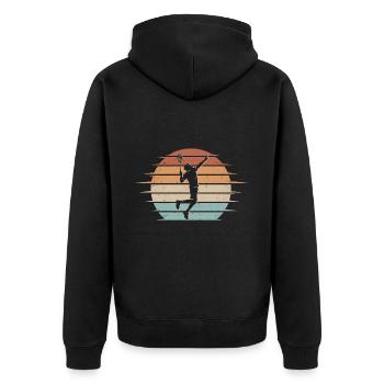 Badminton Spieler Retro Federball Badmintonspieler - Unisex Premium Bio Zip Hoodie - Schwarz - Hinten - Nico (187cm)