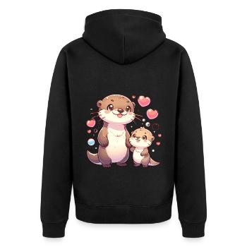 Mignon famille de loutres avec des cœurs - Veste à capuche bio Premium Unisexe - noir - Dos - Nico (187cm)