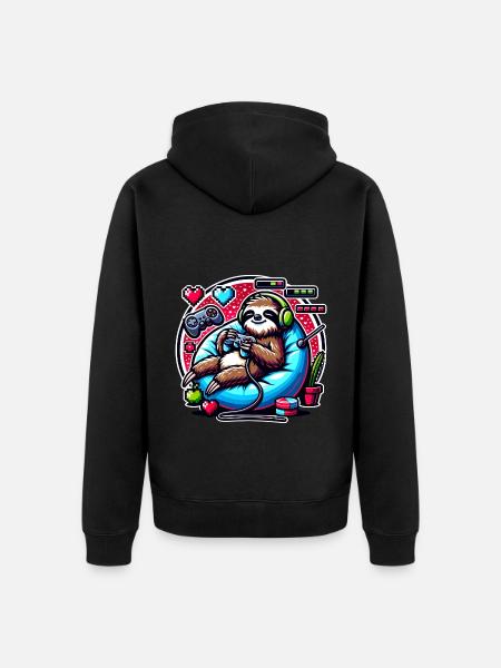 Chillender Gaming-Faultier Fan - Unisex Premium Bio Zip Hoodie - Schwarz